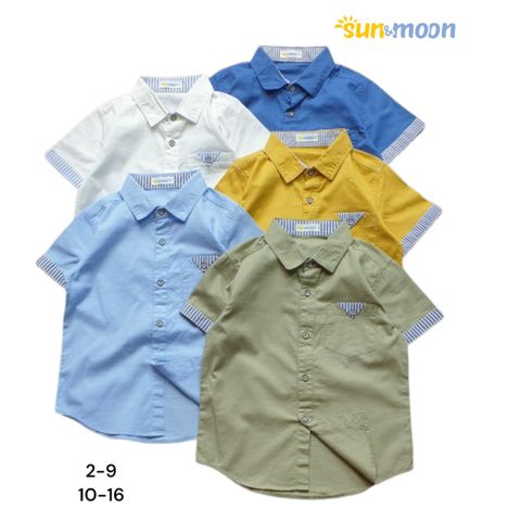  Áo sơ mi tay ngắn bé trai phối sọc Sun & Moon 