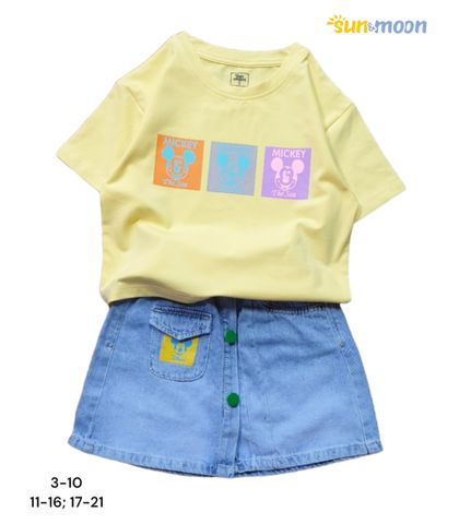 Bộ bé gái Sun & Moon áo thun MICKEY + Chân váy jean 