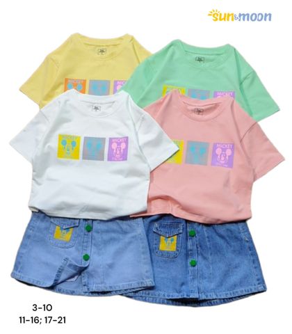  Bộ bé gái Sun & Moon áo thun MICKEY + Chân váy jean 