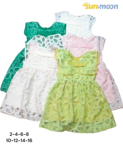  Đầm ren bông nơ cổ 