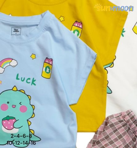  Bộ bé gái Sun & Moon áo thun khủng long luck + quần caro 