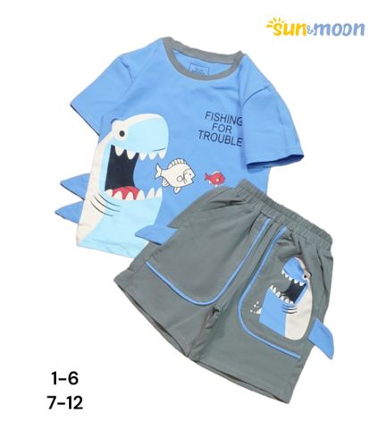  Bộ thun bé trai tay ngắn in cá mập 