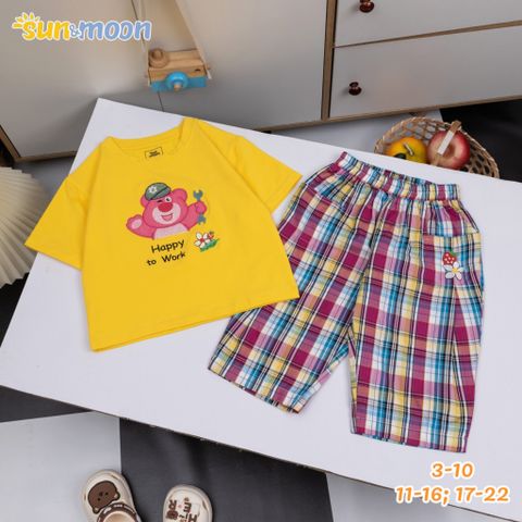  Bộ bé gái áo thun Gấu dâu quần lửng caro 