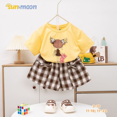  Bộ áo thun cô gái dắt gấu Quần caro 