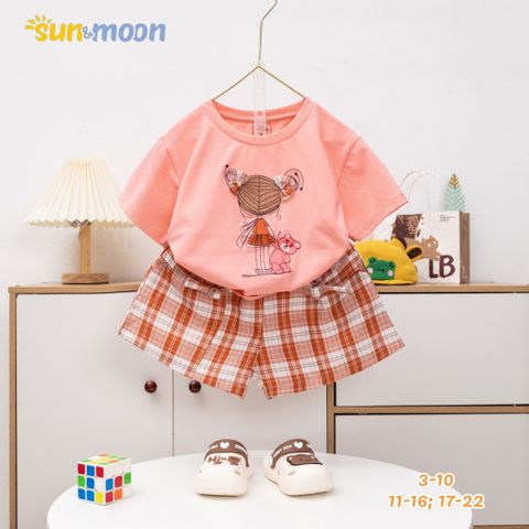  Bộ áo thun cô gái dắt gấu Quần caro 