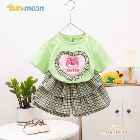 Bộ áo thun GẤU TIM Quần váy caro 