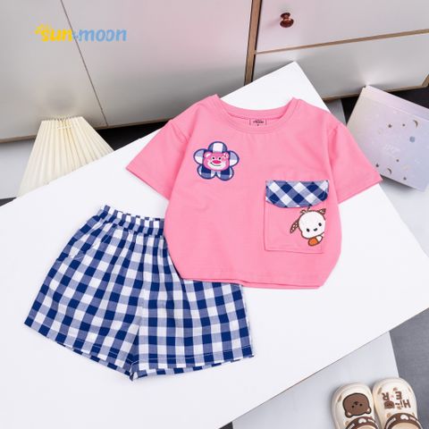  Bộ áo thun gấu dâu & chó + Quần caro 