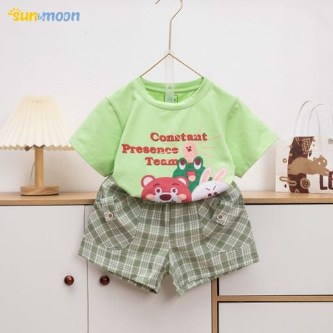  Bộ bé  gái áo thun Gấu Ếch + quần caro 
