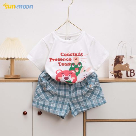  Bộ bé  gái áo thun Gấu Ếch + quần caro 