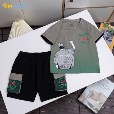  Bộ thun bé trai loang in người BROOK 