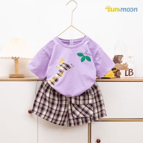  Bộ bé gái áo thun Hươu 3 lá + Quần caro 