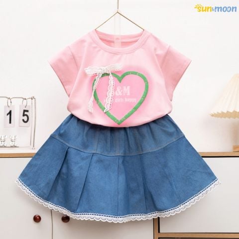  Bộ váy jean tim nơ ren 