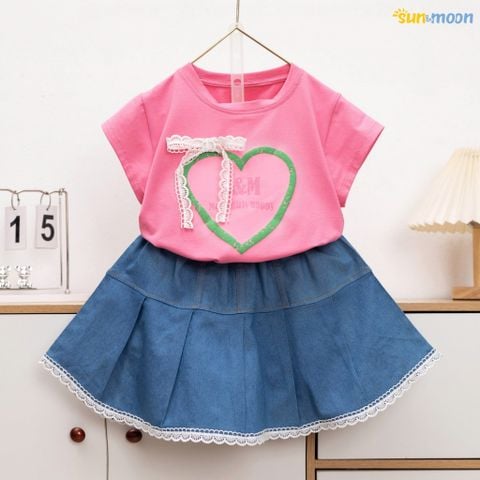  Bộ váy jean tim nơ ren 