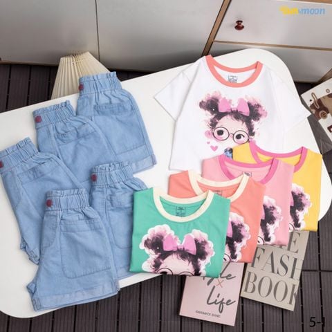  Bộ short jean cô gái tóc xù đeo kính 