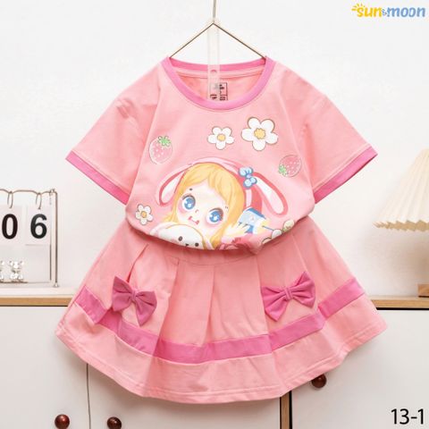  Bộ váy thun 2 nơ bé gái dâu+hoa 