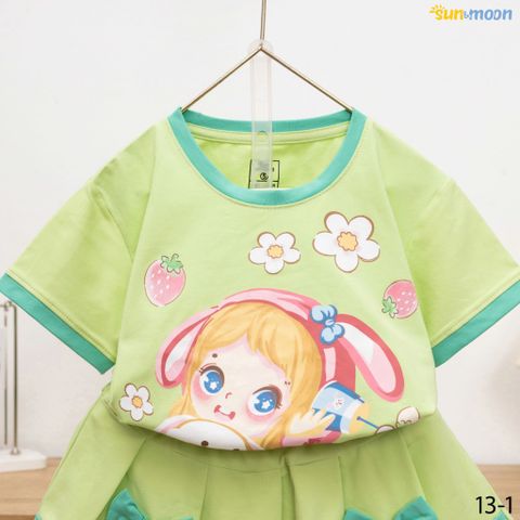  Bộ váy thun 2 nơ bé gái dâu+hoa 