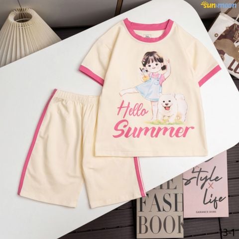  Bộ thun ngố bé gái cún Hello summer 