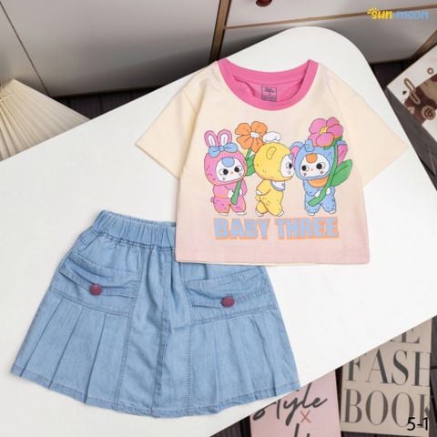  Bộ váy jean 3 Baby three cầm hoa 