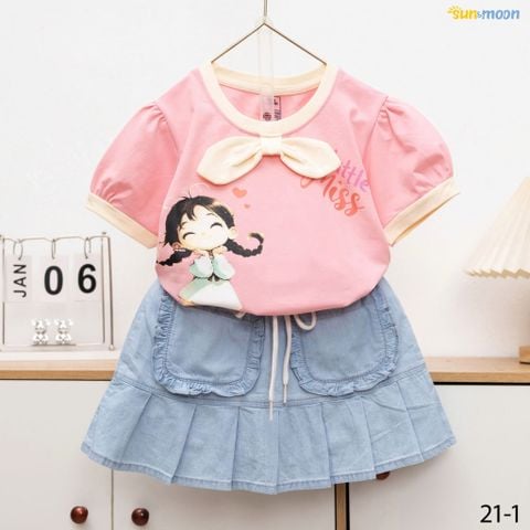  Bộ váy jean nơ cổ bé gái Miss 