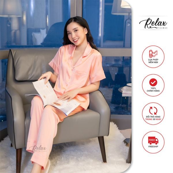 Đồ mặc nhà  pyjama tay ngắn quần dài HW1001 màu cà rốt