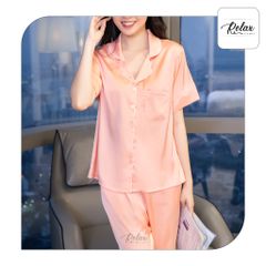 Đồ mặc nhà  pyjama tay ngắn quần dài HW1001 màu cà rốt