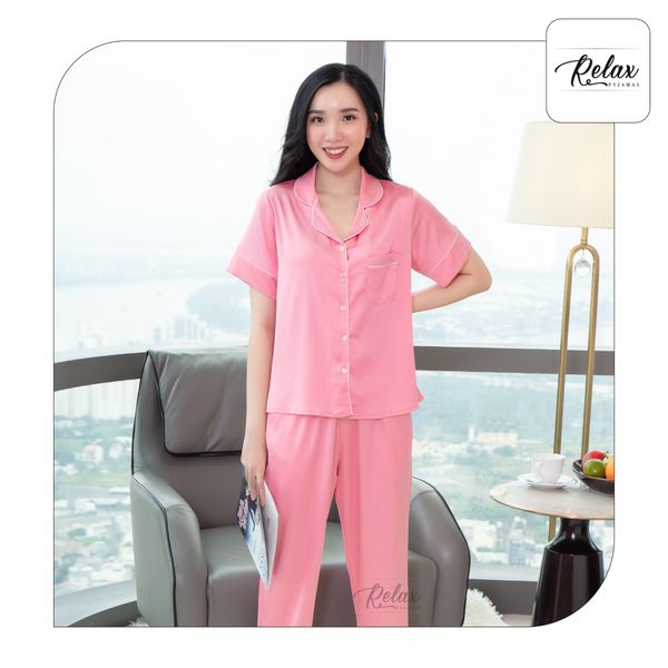 Đồ mặc nhà pyjama tay ngắn quần dài HW1001 màu hồng đậm