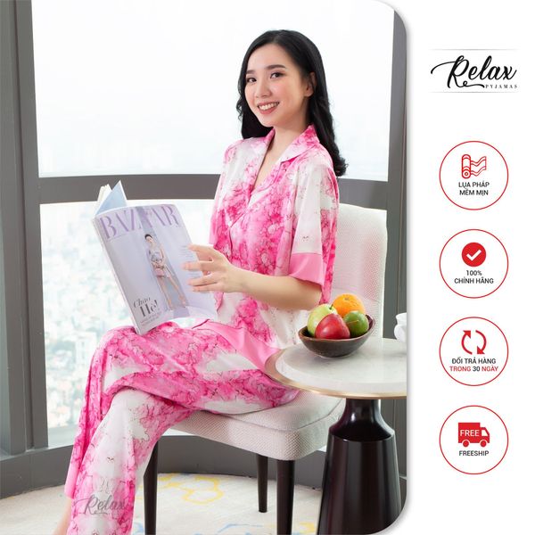 Đồ mặc nhà pyjama tay ngắn quần dài HW1010-HT HỒNG