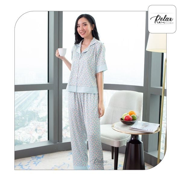 Đồ mặc nhà pyjama tay ngắn quần dài HW1010-HT xanh