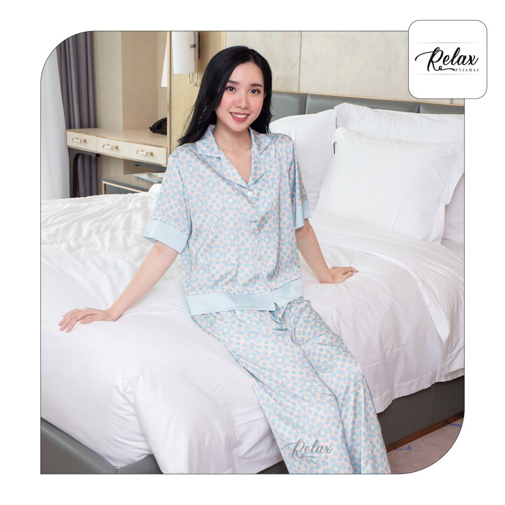 Đồ mặc nhà pyjama tay ngắn quần dài HW1010-HT xanh