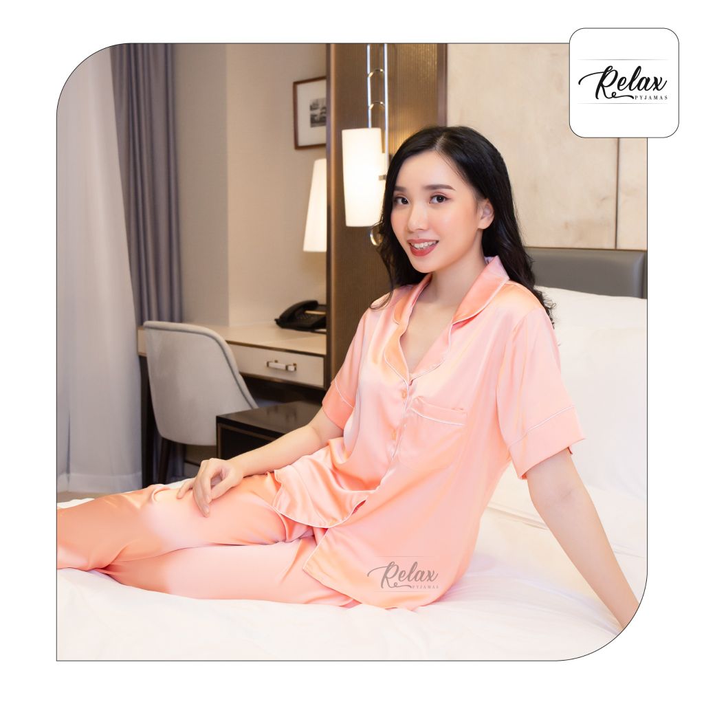 Đồ mặc nhà  pyjama tay ngắn quần dài HW1001 màu cà rốt