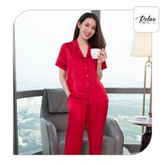 Đồ mặc nhà pyjama tay ngắn quần dài HW1001 màu đỏ
