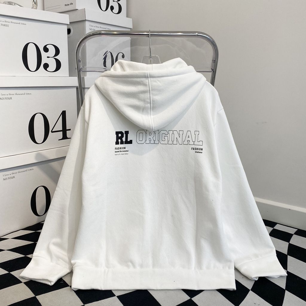 ÁO KHOÁC HOODIE NỈ BÔNG UNI  RUHD001- TRẮNG