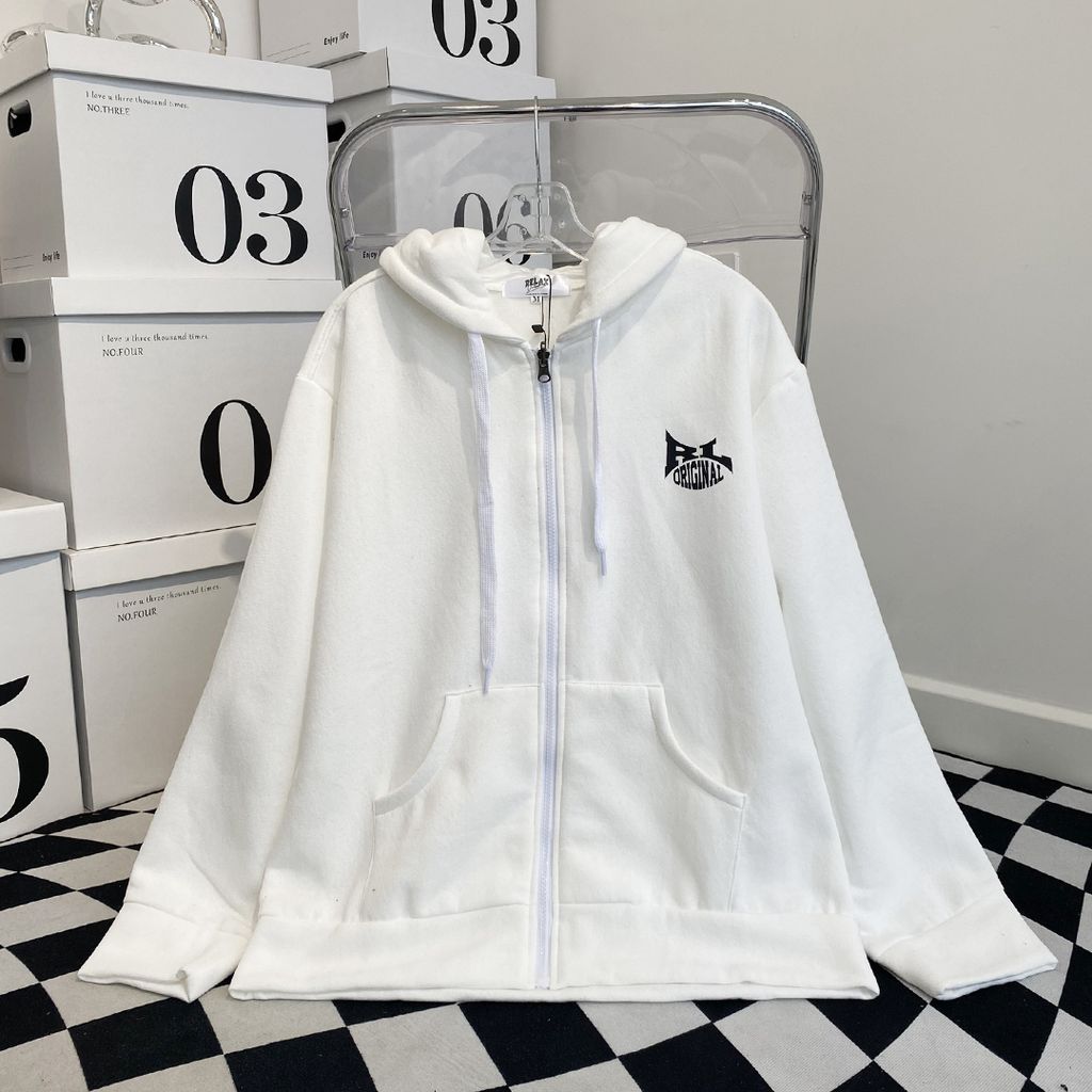ÁO KHOÁC HOODIE NỈ BÔNG UNI  RUHD001- TRẮNG