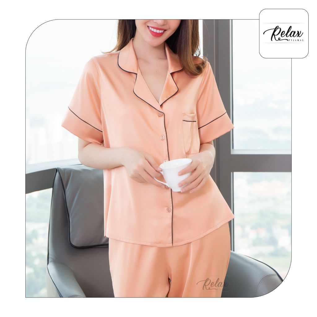 Đồ mặc nhà pyjama tay ngắn quần dài HW1001 màu gạch