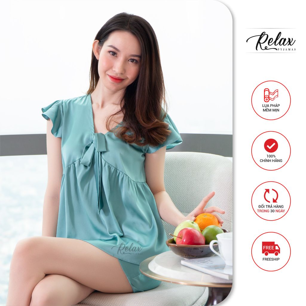 Đồ bộ mặc nhà kiểu nữ cánh tiên quần đùi HW1006-Xanh vỏ đậu