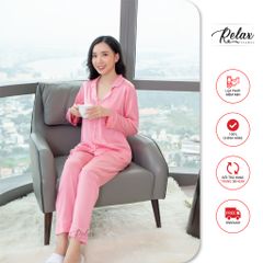Đồ mặc nhà pyjama tay dài quần dài HW1002 màu hồng đậm