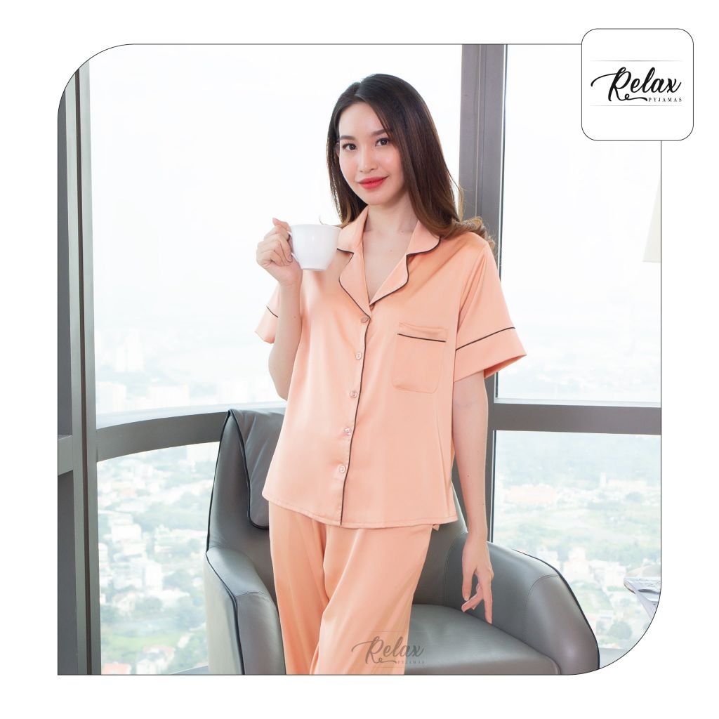 Đồ mặc nhà pyjama tay ngắn quần dài HW1001 màu gạch