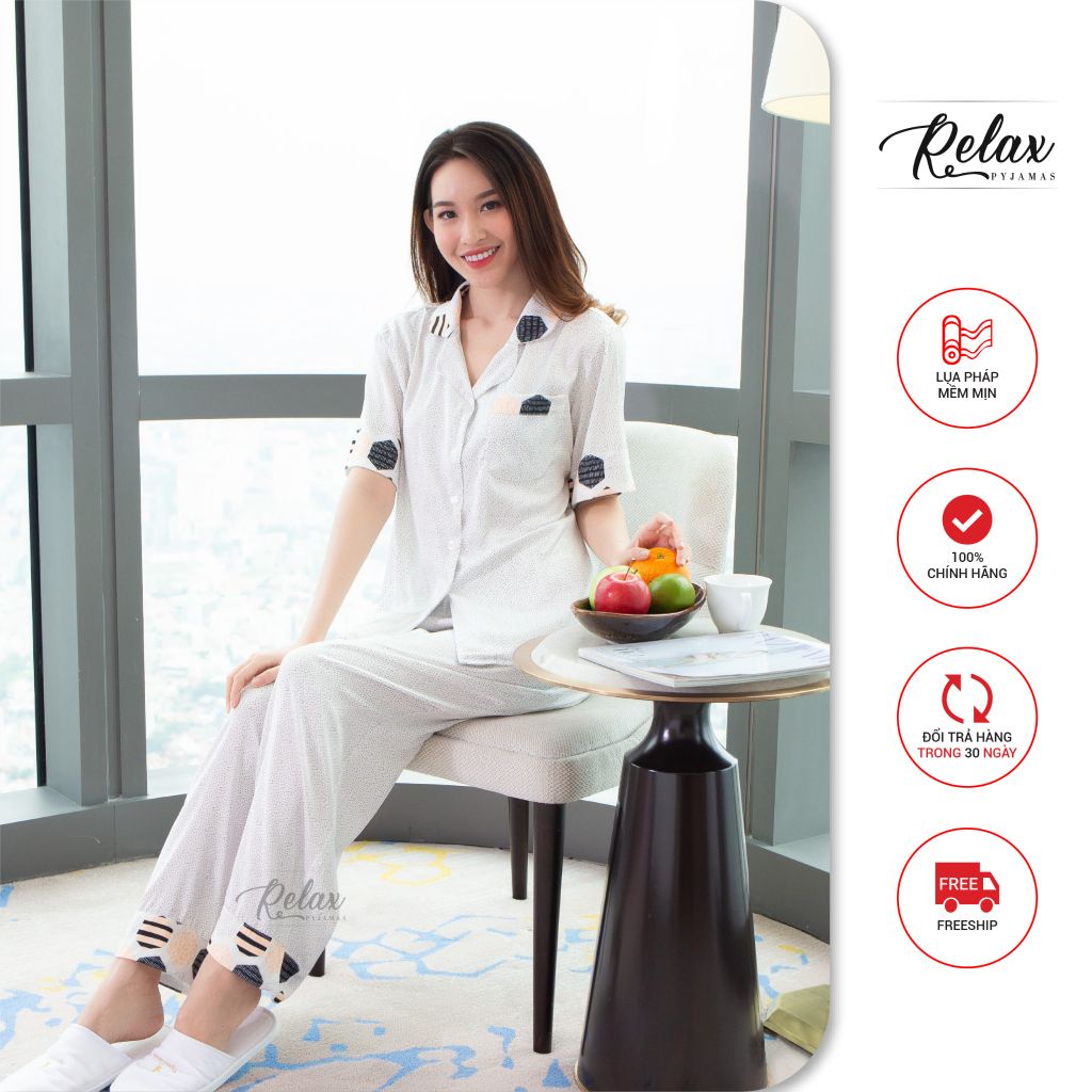 Đồ mặc nhà pyjama tay ngắn quần dài freesize HW1007-HT trắng