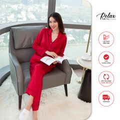 Đồ mặc nhà pyjama tay dài quần dài HW1002 màu đỏ