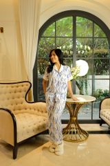 Đồ mặc nhà pyjama tay ngắn quần dài  màu xanh  mã HW1012