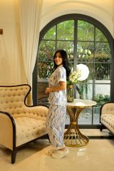 Đồ mặc nhà pyjama tay ngắn quần dài  màu xanh  mã HW1012