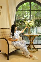 Đồ mặc nhà pyjama tay ngắn quần dài  màu xanh  mã HW1012