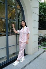 Đồ mặc nhà pyjama tay ngắn quần dài  màu hồng mã HW1012