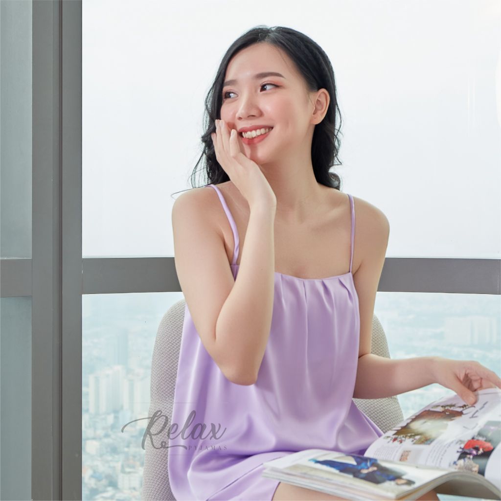 Đồ bộ mặc nhà nữ áo hai dây quần đùi HW1005- Tím nhạt