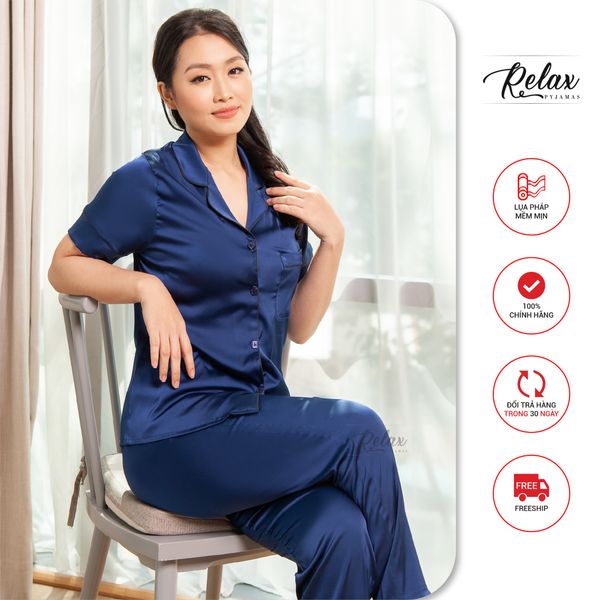 Đồ mặc nhà pyjama tay ngắn quần dài HW1001-xanh đen