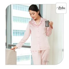 Đồ mặc nhà pyjama tay dài quần dài HW1002-hồng nhạt