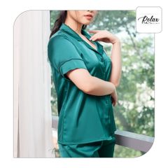 Đồ mặc nhà pyjama tay ngắn quần dài HW1001-Xanh cổ vịt