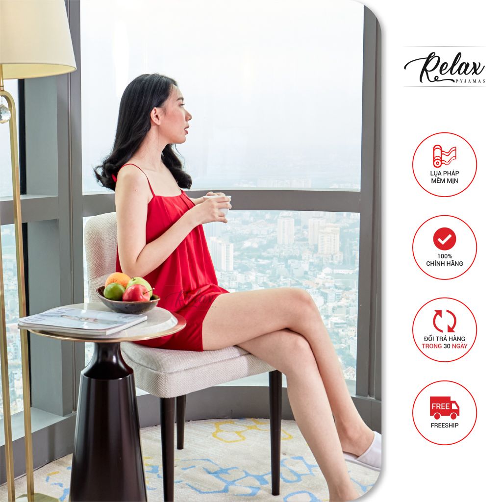 Đồ bộ mặc nhà nữ áo hai dây quần đùi HW1005-Đỏ đô