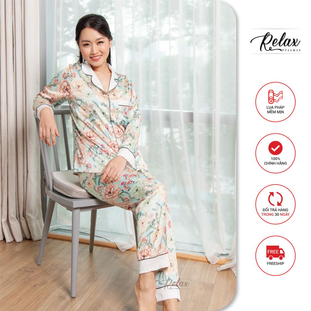 Đồ mặc nhà pyjama tay dài quần dài họa tiết HW1004-HT Xanh ngọc