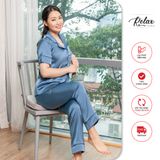 Đồ mặc nhà pyjama tay ngắn quần dài HW1001-xám xanh